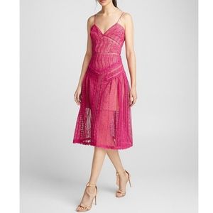 NWT Self-Portrait Fuchsia Spiral Lace Panel Dress